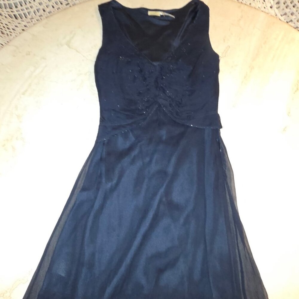 MAC Studio Special Edition Navy Midi dress w/beaded details XS